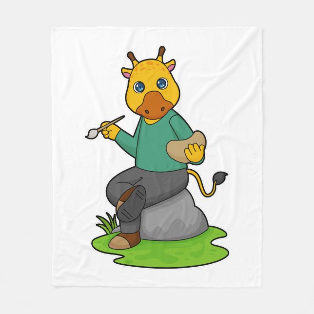 Giraffe als Maler mit Pinsel Fleecedecke (Vorderseite)