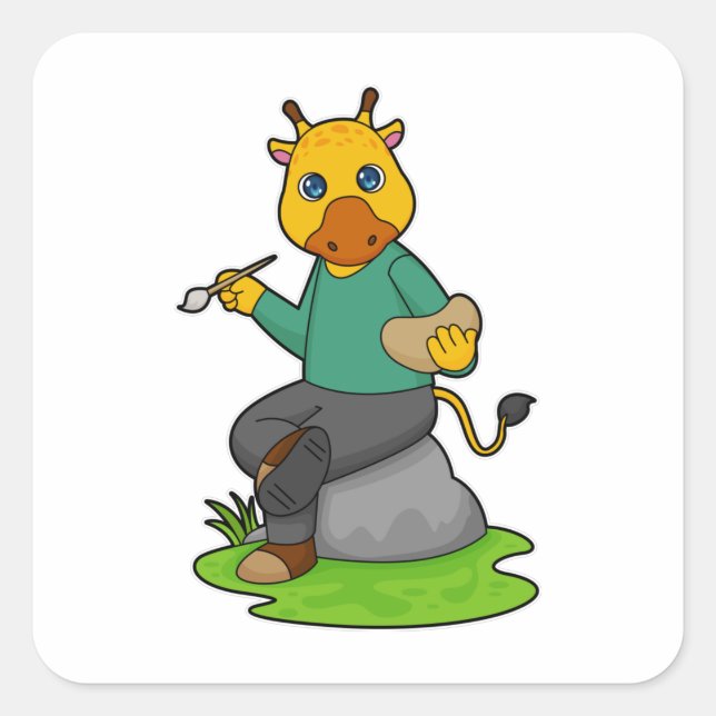 Giraffe als Maler mit Pinsel Quadratischer Aufkleber (Vorderseite)