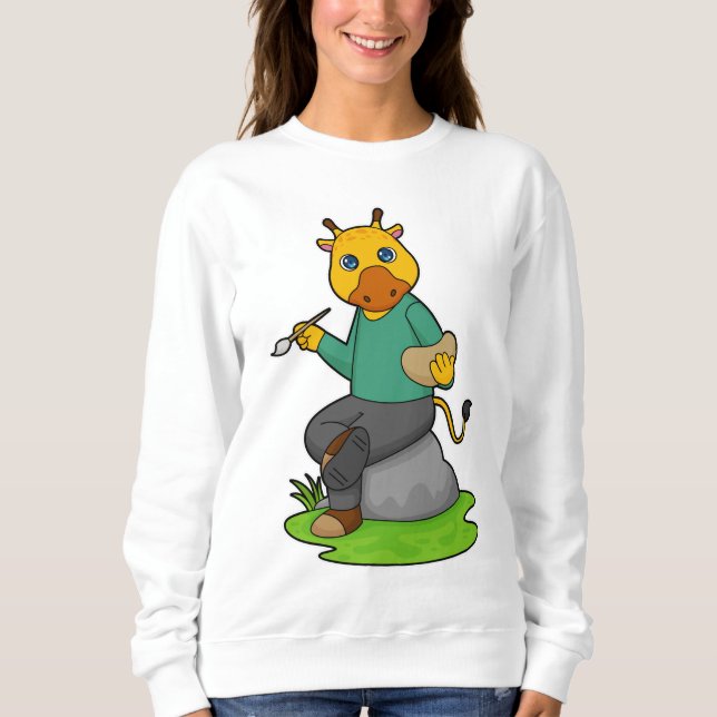 Giraffe als Maler mit Pinsel Sweatshirt (Vorderseite)