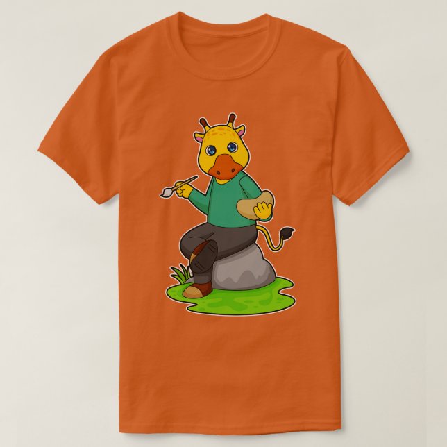 Giraffe als Malerin mit Pinselpinsel T-Shirt (Design vorne)