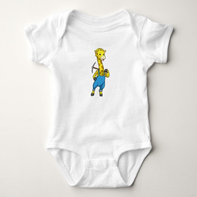 Giraffe als Miner mit Pickaxe Baby Strampler (Vorderseite)