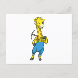 Giraffe als Miner mit Pickaxe Postkarte