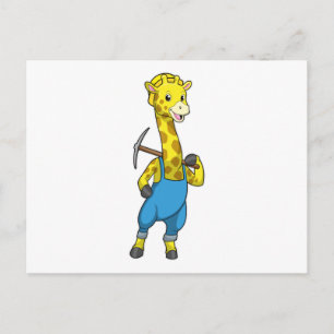 Giraffe als Miner mit Pickaxe Postkarte