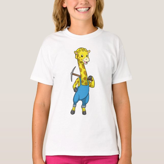 Giraffe als Miner mit Pickaxe T-Shirt (Vorderseite)