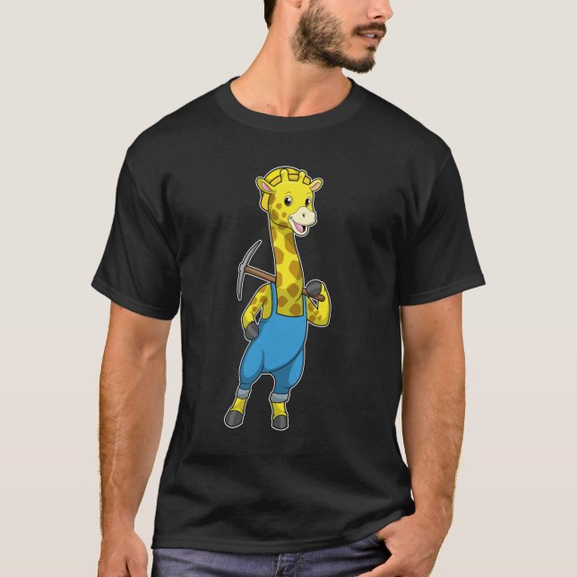Giraffe als Miner mit Pickaxe T-Shirt (Vorderseite)