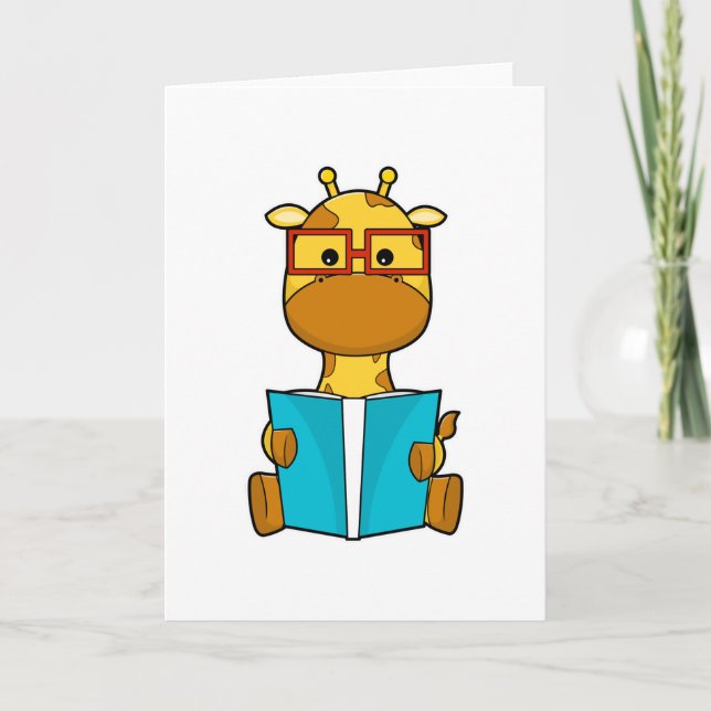 Giraffe als Schüler mit Brille & Buch Karte (Vorderseite)