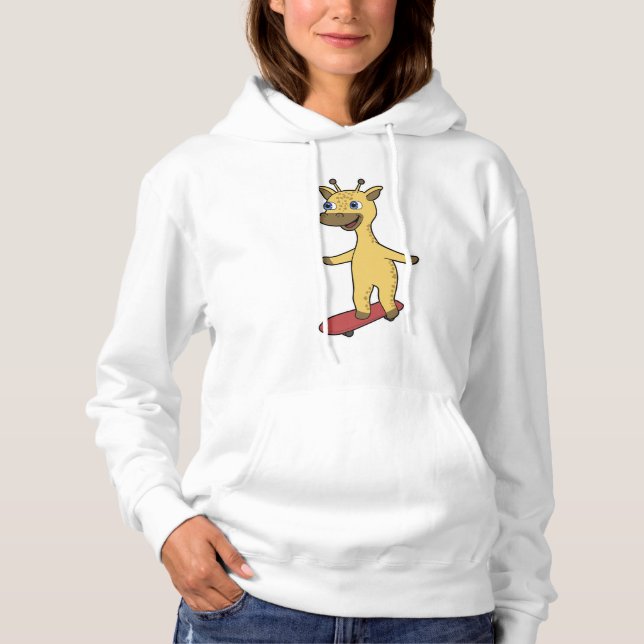 Giraffe als Skater mit Skateboard Hoodie (Vorderseite)