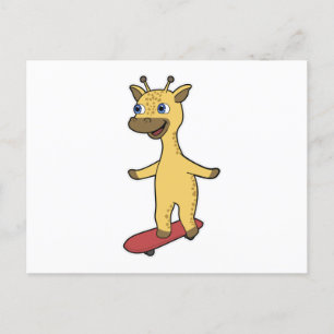 Giraffe als Skater mit Skateboard Postkarte