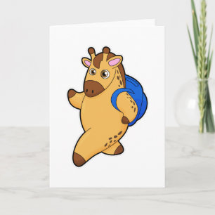 Giraffe als Student mit Rucksack Karte