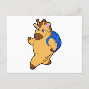 Giraffe als Student mit Rucksack Postkarte