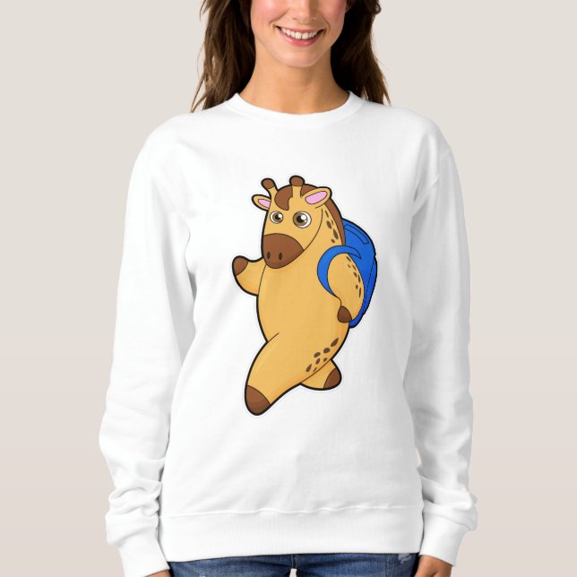 Giraffe als Student mit Rucksack Sweatshirt (Vorderseite)