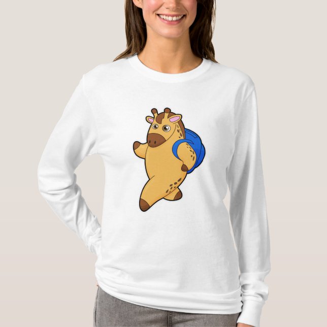 Giraffe als Student mit Rucksack T-Shirt (Vorderseite)