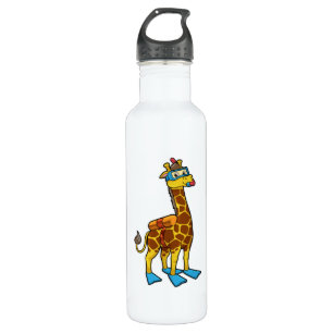 Giraffe als Taucher mit Schwimmbrille & Schwimmbri Edelstahlflasche