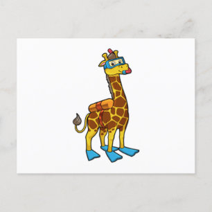 Giraffe als Taucher mit Schwimmbrille & Schwimmbri Postkarte
