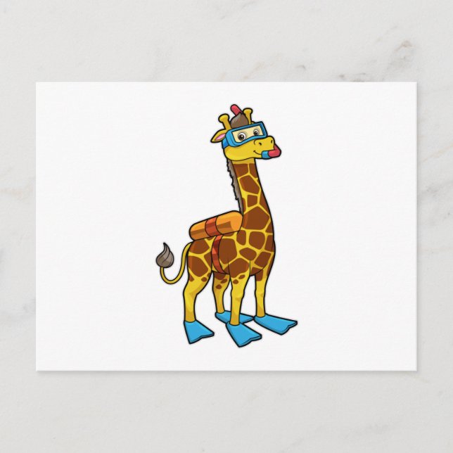 Giraffe als Taucher mit Schwimmbrille & Schwimmbri Postkarte (Vorderseite)