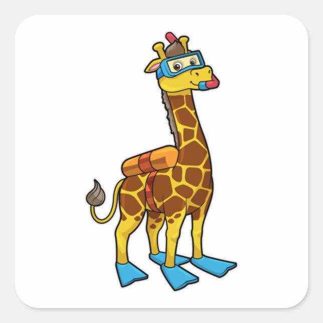 Giraffe als Taucher mit Schwimmbrille & Schwimmbri Quadratischer Aufkleber (Vorderseite)