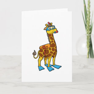 Giraffe als Taucher mit Schwimmbrille und Flossen Karte
