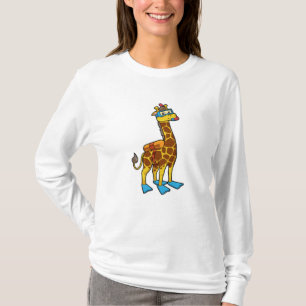 Giraffe als Taucher mit Schwimmbrille und Flossen T-Shirt