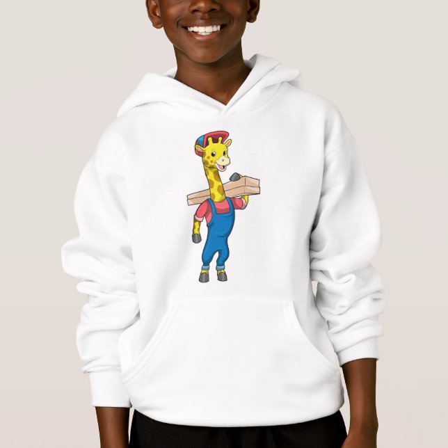 Giraffe als Tischler mit Holz Hoodie (Vorderseite)
