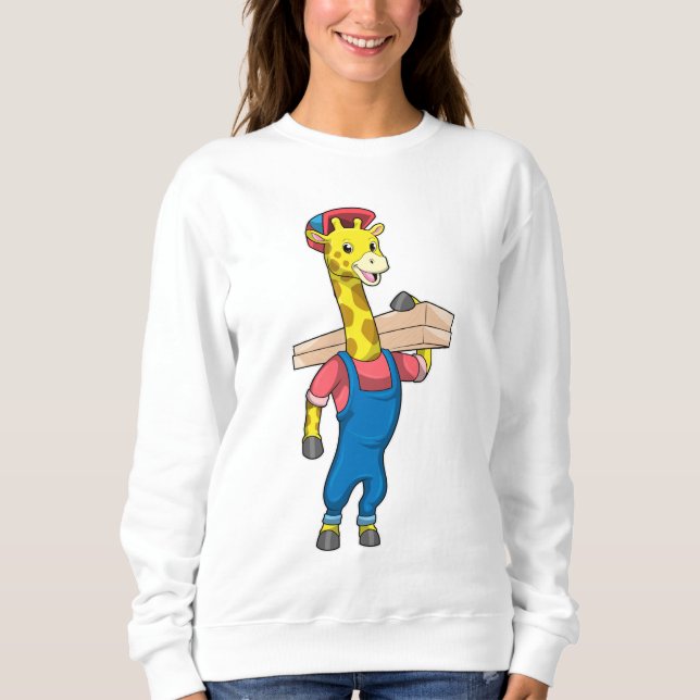 Giraffe als Tischler mit Holz Sweatshirt (Vorderseite)