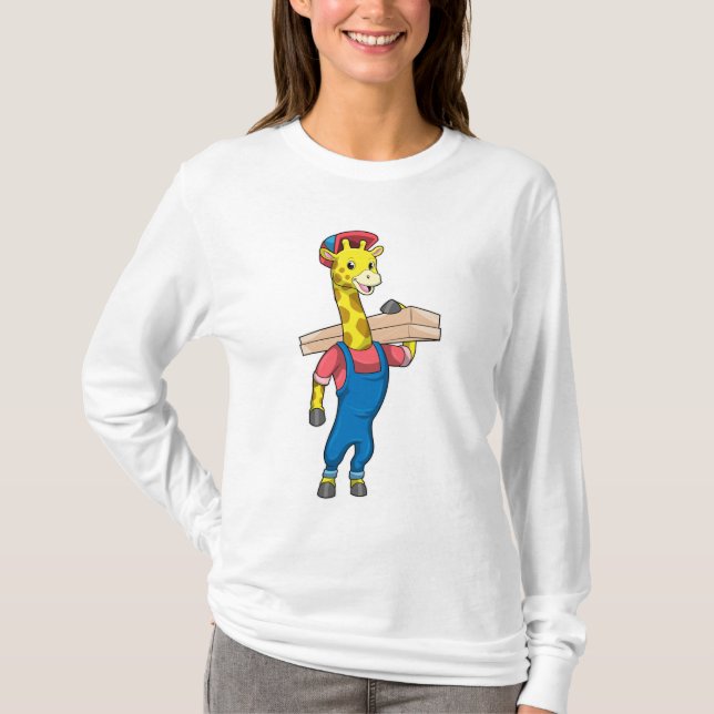 Giraffe als Tischler mit Holz T-Shirt (Vorderseite)