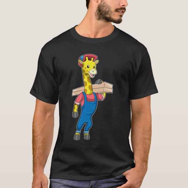 Giraffe als Tischler mit Holz T-Shirt (Vorderseite)