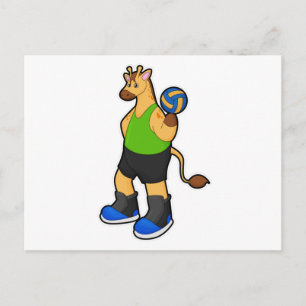 Giraffe als Volleyballspieler mit Volleyball Postkarte