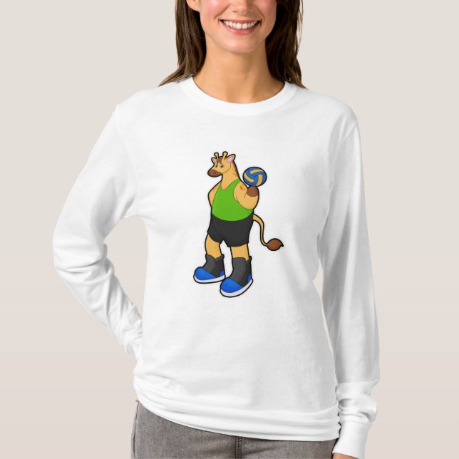 Giraffe als Volleyballspieler mit Volleyball T-Shirt (Vorderseite)