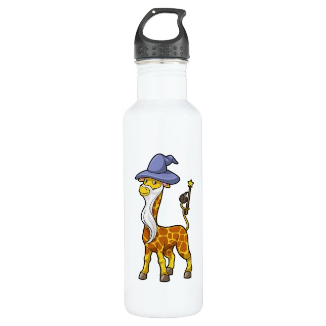 Giraffe als Zauberer mit Zauberstab & Hut Edelstahlflasche (Vorderseite)