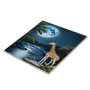 Giraffe am Fluss Moonlit unter Starlit Sky Fliese