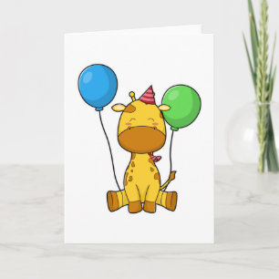 Giraffe am Geburtstag mit Balloons Karte