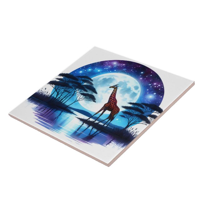 Giraffe am Serensee Unter dem Vollmond Fliese (Seite)