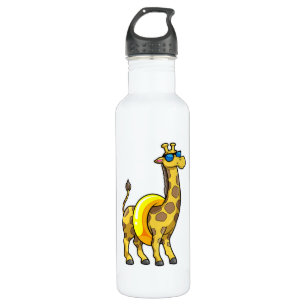 Giraffe am Strand mit Swim Ring & Sonnenbrille Edelstahlflasche