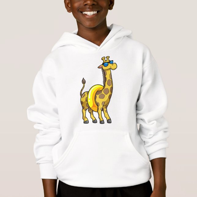 Giraffe am Strand mit Swim Ring & Sonnenbrille Hoodie (Vorderseite)