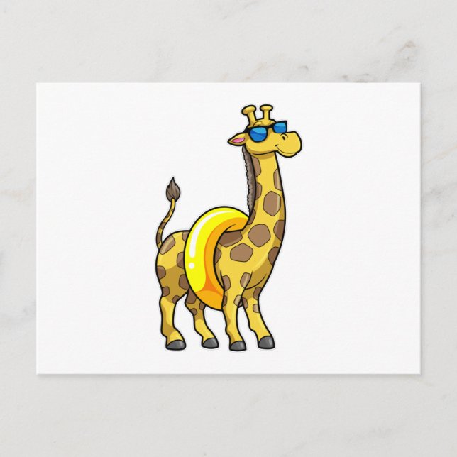 Giraffe am Strand mit Swim Ring & Sonnenbrille Postkarte (Vorderseite)