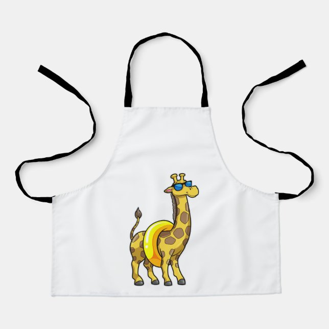 Giraffe am Strand mit Swim Ring & Sonnenbrille Schürze (Vorderseite)