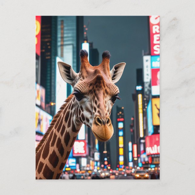 Giraffe am Times Square Feiertagspostkarte (Vorderseite)