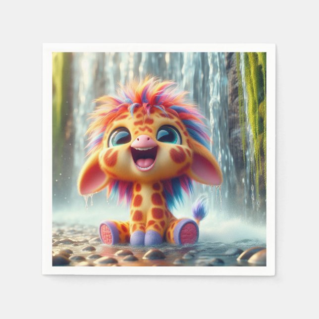 Giraffe am Wasserfall in Serviette (Vorderseite)