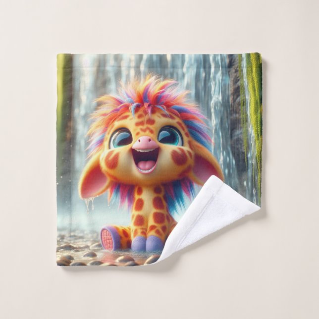 Giraffe am Wasserfall Waschlappen (Waschlappen)