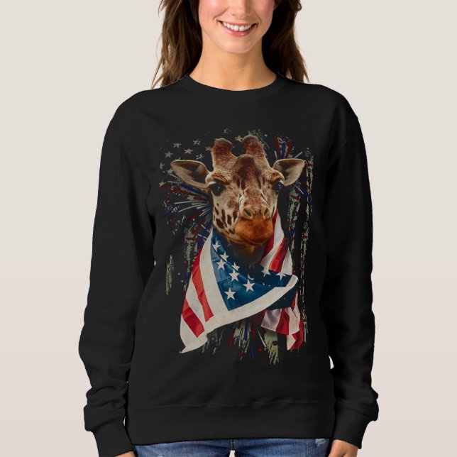 Giraffe American Flag 4th July Independence Americ Sweatshirt (Vorderseite)