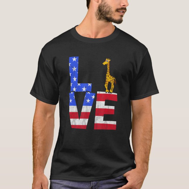 Giraffe American Flag Sunglasses 4th of July Patri T-Shirt (Vorderseite)