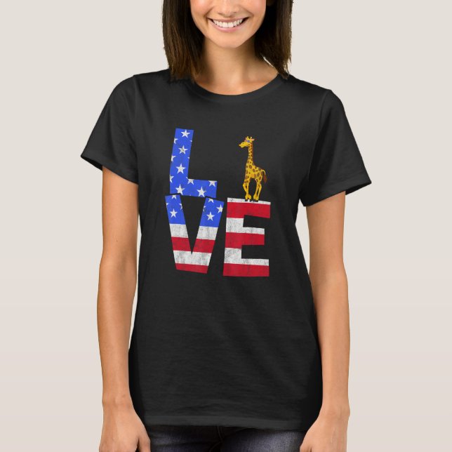 Giraffe American Flag Sunglasses 4th of July Patri T-Shirt (Vorderseite)