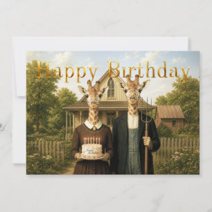 Giraffe American Gothic Bauernhof Frohen Geburtsta Karte