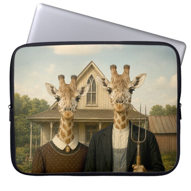 Giraffe American Gothic Bauernhof Laptopschutzhülle (Vorderseite)