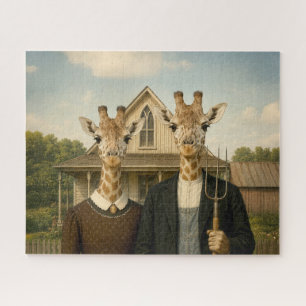 Giraffe American Gothic Farmstead Puzzle