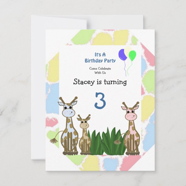 Giraffe Animal Birthday Einladung (Vorderseite)