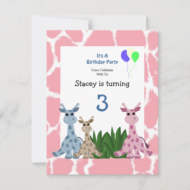 Giraffe Animal Birthday Einladung (Vorderseite)