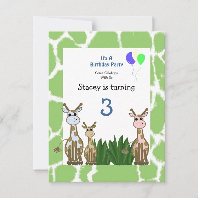 Giraffe Animal Birthday Einladung (Vorderseite)