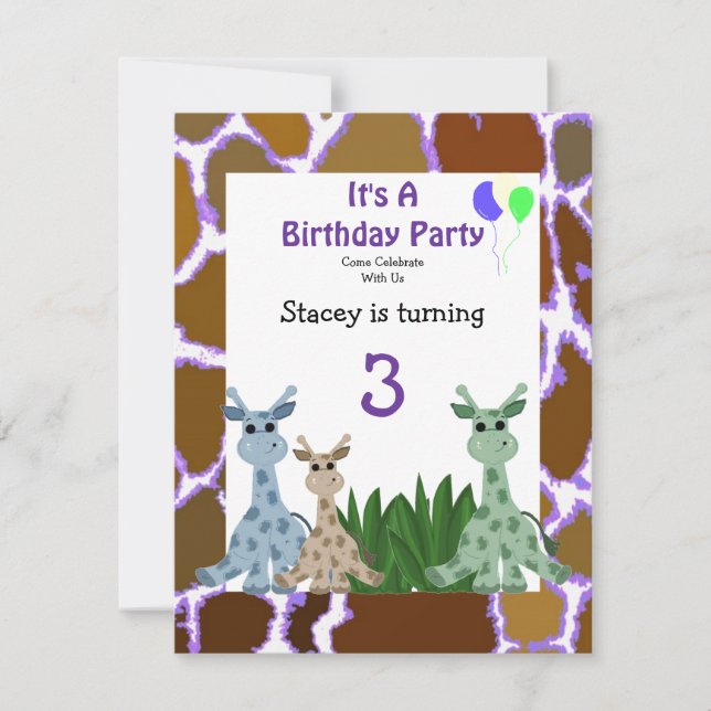 Giraffe Animal Birthday Einladung (Vorderseite)