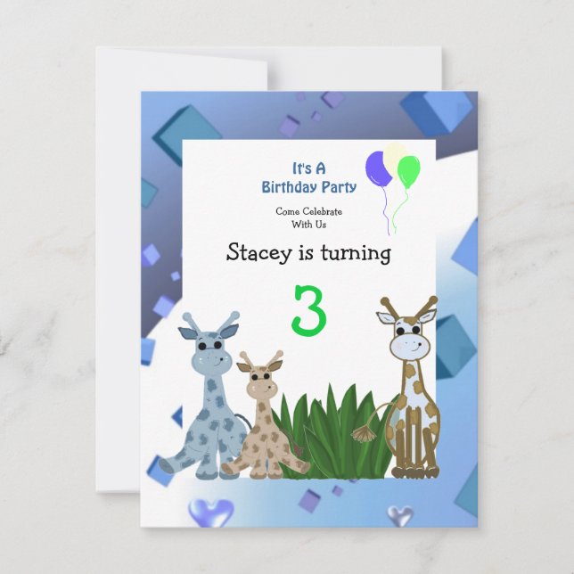 Giraffe Animal Birthday Einladung (Vorderseite)